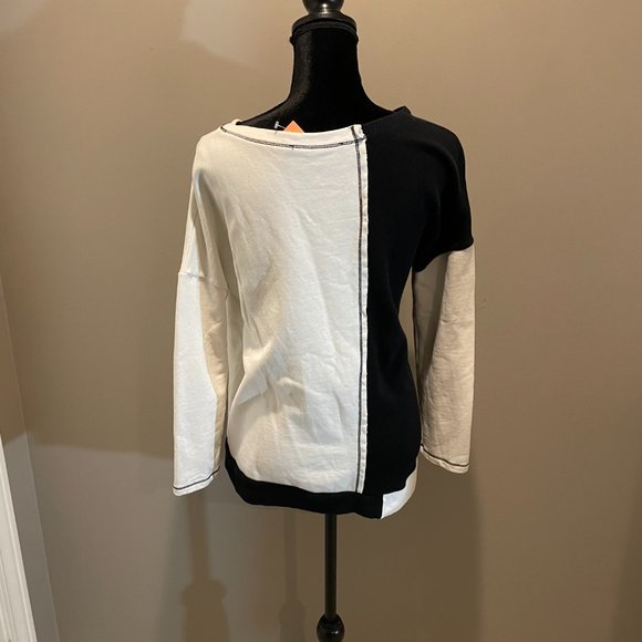 OZAI N KU Mixed Material Black & White Print Pattern Shirt sz M NWOT Super Nice - Picture 7 of 7